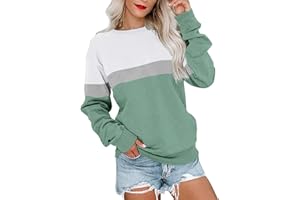 PGANDS Womens Crew Neck Color Block/Solid Sweatshirts Tops Long Sleeve Casual Pullover Cute Lightweight Loose Tops
