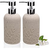 2pcs Hand Soap Dispenser Set, Sandstone Textured Resin Liquid Soap Dispensers for Bathroom Countertop, Heavy & Sturdy Dish Wash Soap Dispenser for Kitchen, Matte Beige