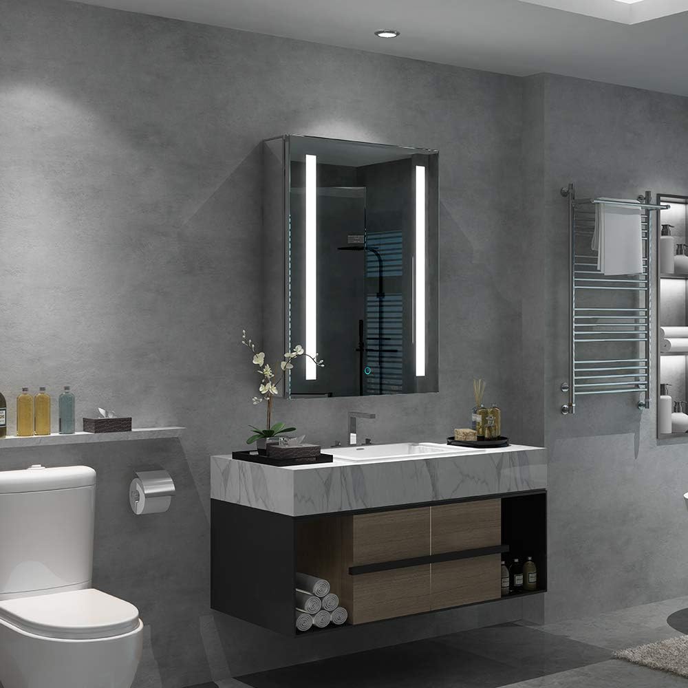 Quavikey LED Illuminated Bathroom Mirror Wall Mounted Aluminum