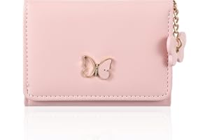 Tyqour Cute Bow Wallet Woman Kawaii Coquette Wallet for Girls Small Womens Wallet Card Holder for Women Pink PU Leather with Golden Bow, Gift for Fashionable Ladies