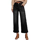 EVALESS Womens High Waist Wide Leg Jeans Trendy Cropped Denim Pants Solid Ankle Length Stretchy Jeans with Pockets