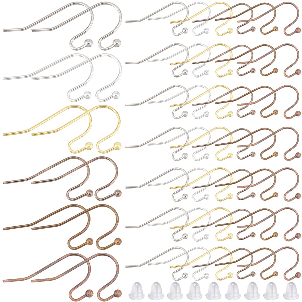 SOFPLATE 1 Box 300Pcs Fish Hook Ear Wires Gold Earring Findings Bulk Silver French Brass Earwires with Plastic Ear Nuts Ball Dot Dangle Earring Hooks for jewellery Making Supplies DIY Craft Beginner