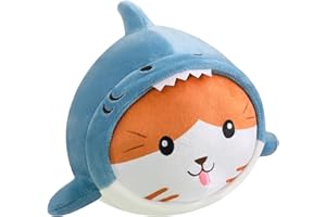 SQEQE Shark Cat Plush Pillow, Cute Shark Cat Stuffed Animal, Soft Kawaii Cat Plushie with Shark Outfit Costume Plushies Doll Toy Gifts for Girls Kids Decor 8"