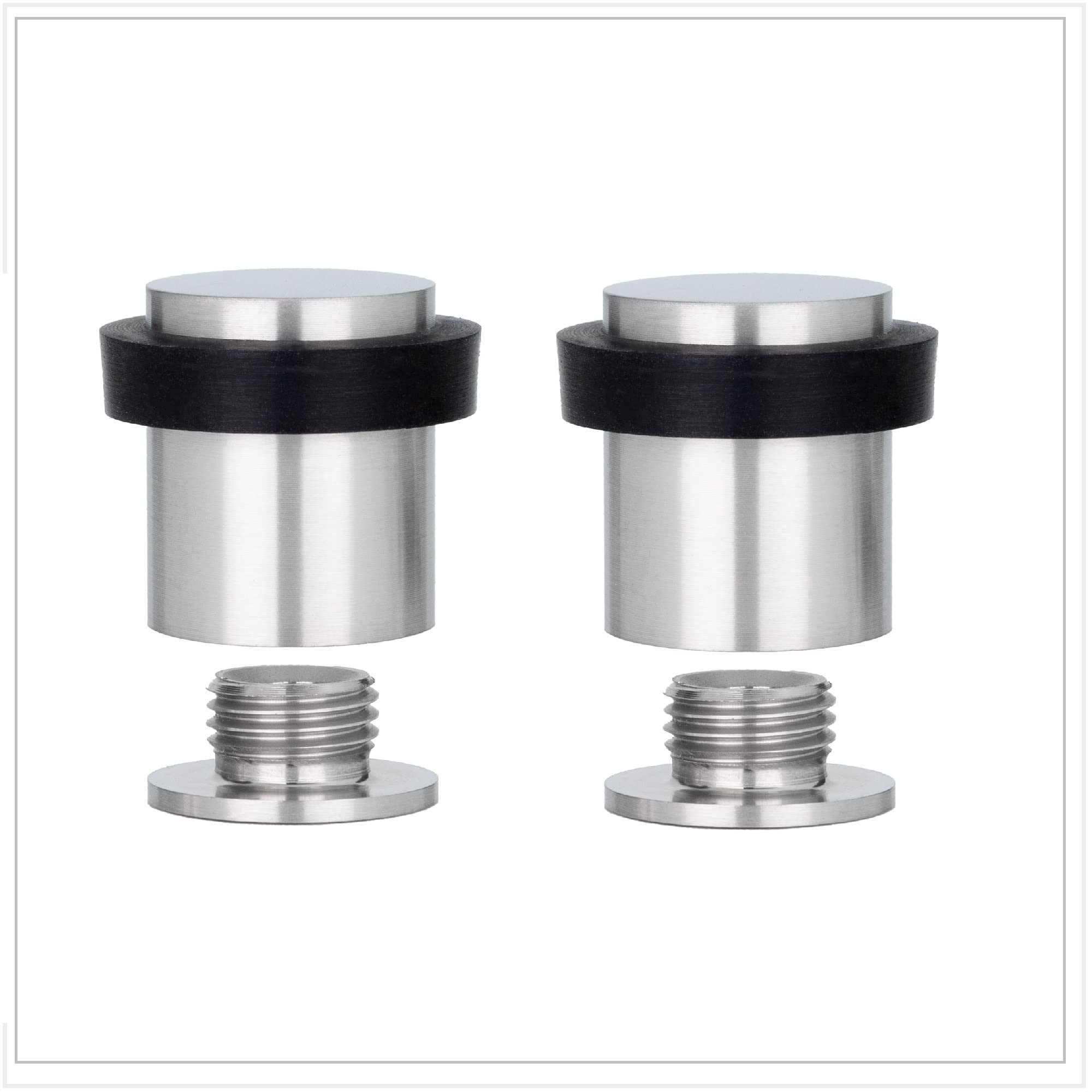 EVI Herrajes | Pack of 2 Door Stops | Ø25 x 27 mm | Threaded Base | Stainless Steel - Black Rubber | Matte Finish | Includes Screw + Fixing Plug | Mod. I-811CBAM