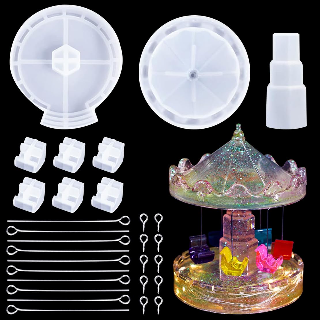 DeryArcle Rotary Flying Chair Resin Mould Crystal Swing Ornament Silicone Mould Carousel Epoxy Casting Molds for DIY Crafts Home Office Desktop Decoration