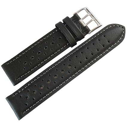 Racing Rally 19mm Black Leather Mens Watch Strap