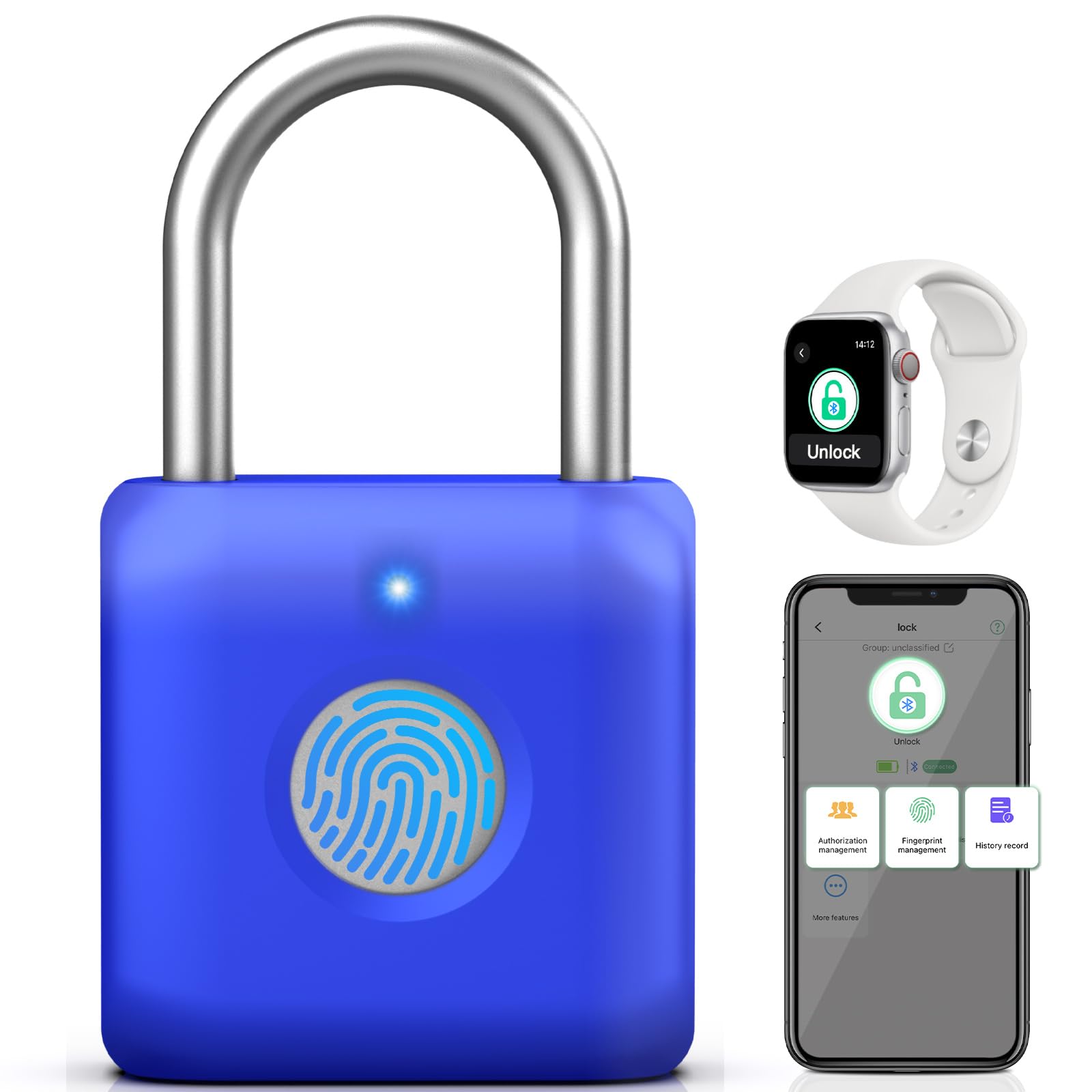 Photo 1 of Pothunder Fingerprint Padlock, Smart Padlock, Locker Lock, Fingerprint Lock with APP Unlock, USB Rechargeable, Suitable for Gym Locker, Locker(Sapphire Blue)