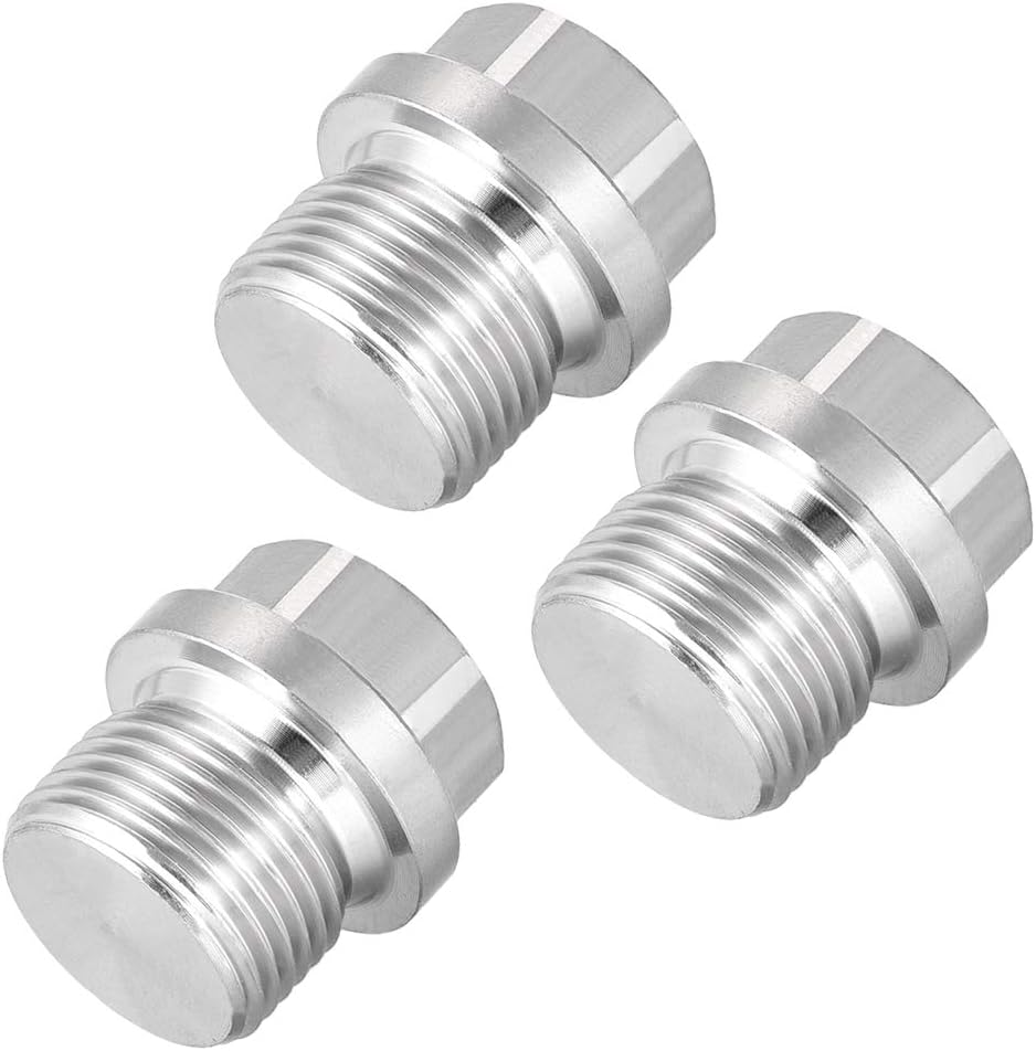 sourcing map M20 X 1.5 Male Outer Hex Head Plug - 304 Stainless Steel Solid Thread Corrosion Resistant Bung Plug Pipe Fitting 3Pcs