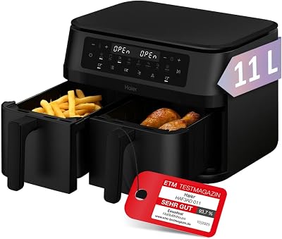 Heißluftfritteuse 2 Kammern I 11L Airfryer Doppelkammer I 9 Portionen