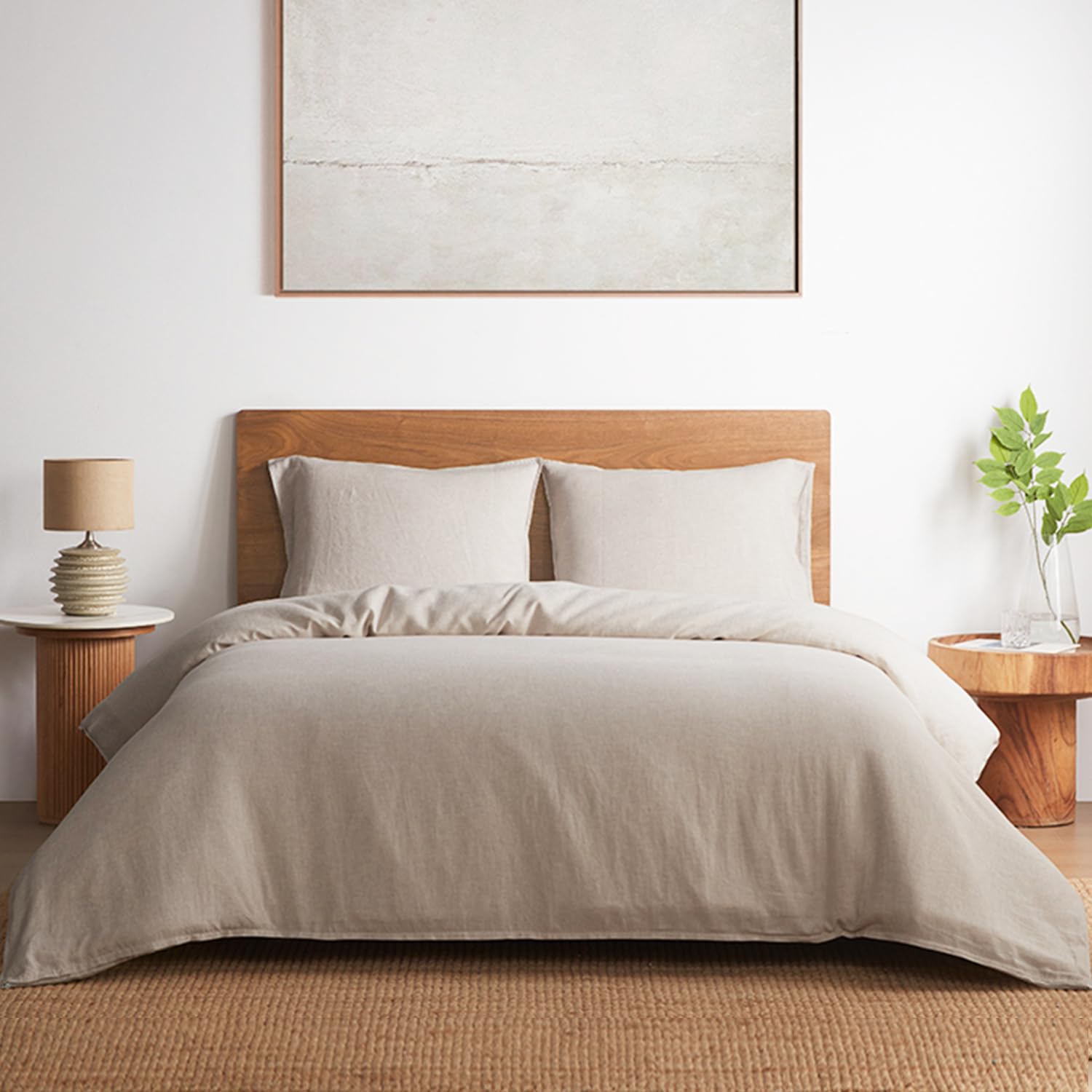 DAPU 100% Linen Duvet Cover Set 3PCs, Pure Natural French Flax Duvet Cover King 200x200cm with 8 Corner Ties and Zipper Closure, Soft Breathable Durable for Hot Sleepers(Natural Linen, Double)