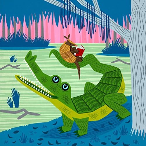 The Alligator and The Armadillo - animal art poster print by Oliver Lake