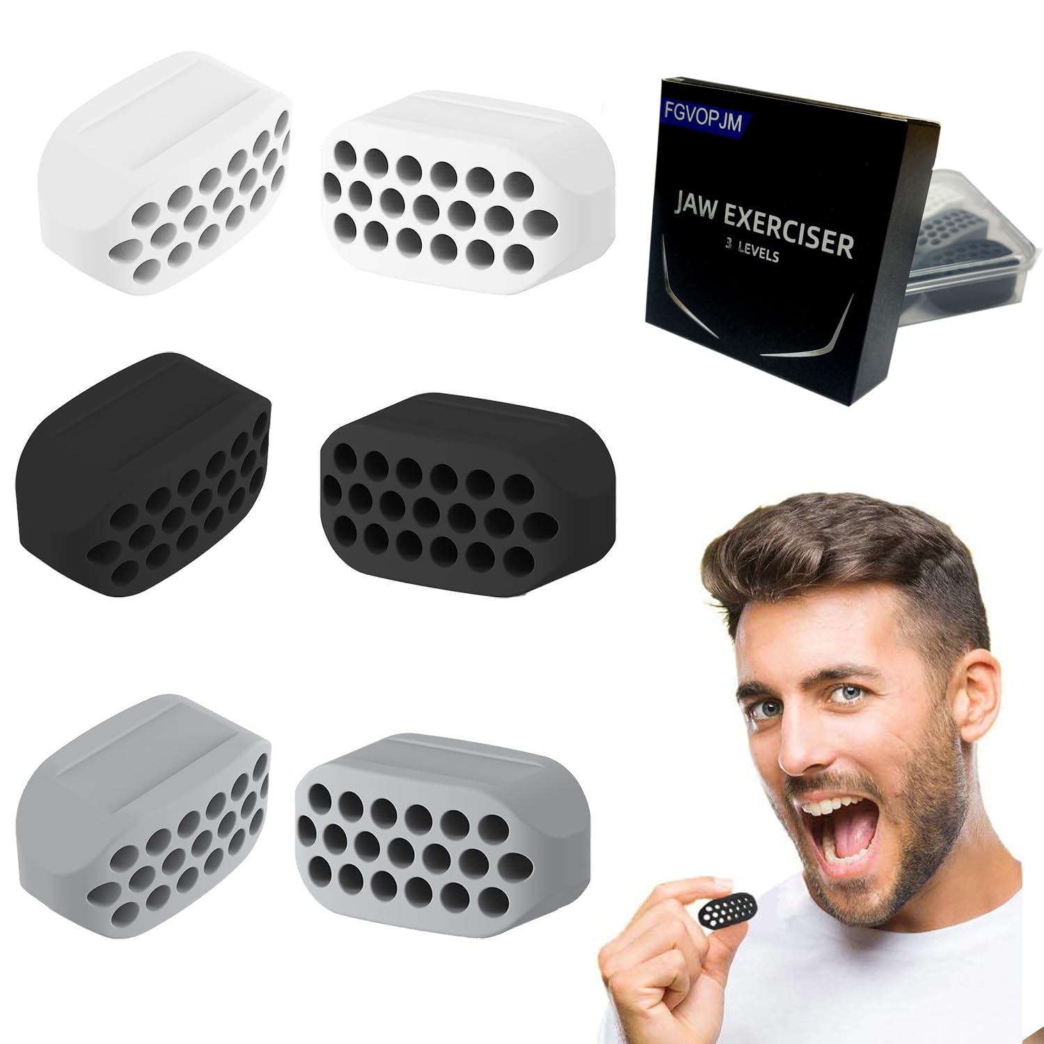 FGVOPJM Jawline Exerciser for Man and Woman 3 Resistance Levels (6 pcs) BPA Free Silicone Jaw Exerciser Gum Tablets Jaw Trainer & Jaw Exerciser Shaper for Beginner, Intermediate & Advanced Users