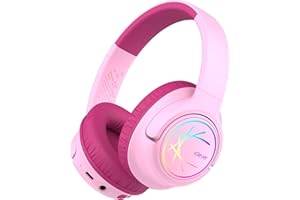 iClever Kids Headphones Wireless with LED Lights, BTH18 Safe Volume 74/85dBA, 43H Playtime, Stereo Sound, USB-C, AUX Cable, B
