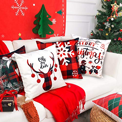 VGOODALL Christmas Pillow Covers, 4 PCS 18 Christmas Sofa Throw Pillow Case Random Style