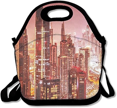 Marvin Conrad Dubai At Night Cityscape With Bright Lights Of Tall Skyscrapers Panorama Picture Lunch Bag Tote For School Work Outdoor