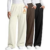 Oakgarden 3 Pack Women's Fleece Lined Sweatpants, Wide Leg Baggy Pants Lounge Yoga Pants Loose Winter Joggers with Pockets