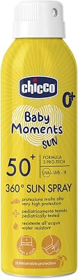 Spray de protetor solar com proteção FPS 50+ para crianças, à prova de água, fácil de aplicar com sistema de dispensação a 360°, proteção UVA, UVB e infravermelha, a partir de 0 m+, 150 ml