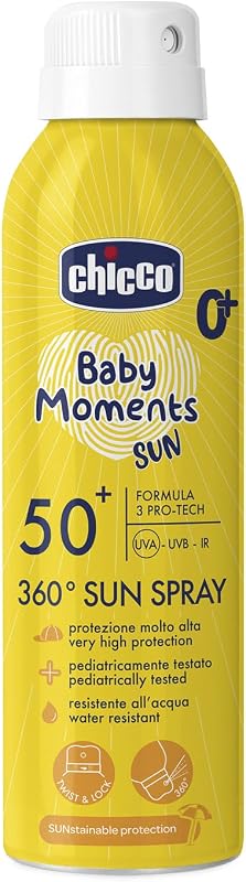 Spray solar con protección SPF 50+ para niños, resistente al agua, fácil de aplicar con sistema dispensador de 360°, protección contra los rayos UVA, UVB e infrarrojos, a partir de 0 m+, 150 ml