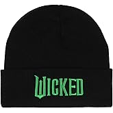 Wicked Embroidered Raised 3D Movie Logo Adult Novelty Knit Cuff Pom Pom Beanie Winter Hat Cold Weather Cap OSFM Women Men Black