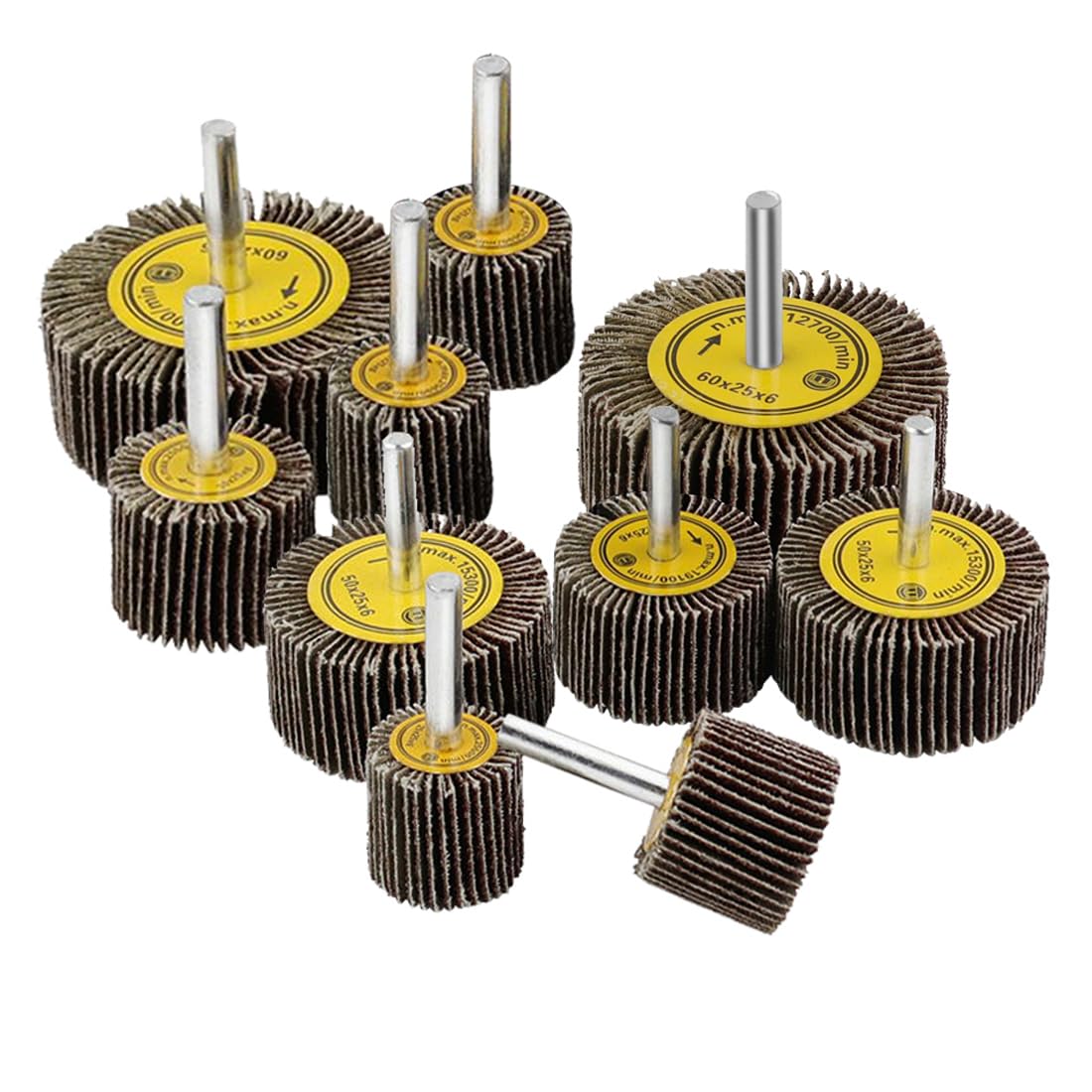 Photo 1 of JUNLIXN 10 Pcs Abrasive Flap Wheels Sander, 1/4'' Shank Flap Wheel for Drill, Grinder, Rotary Tools (25/30/40/50/60mm)