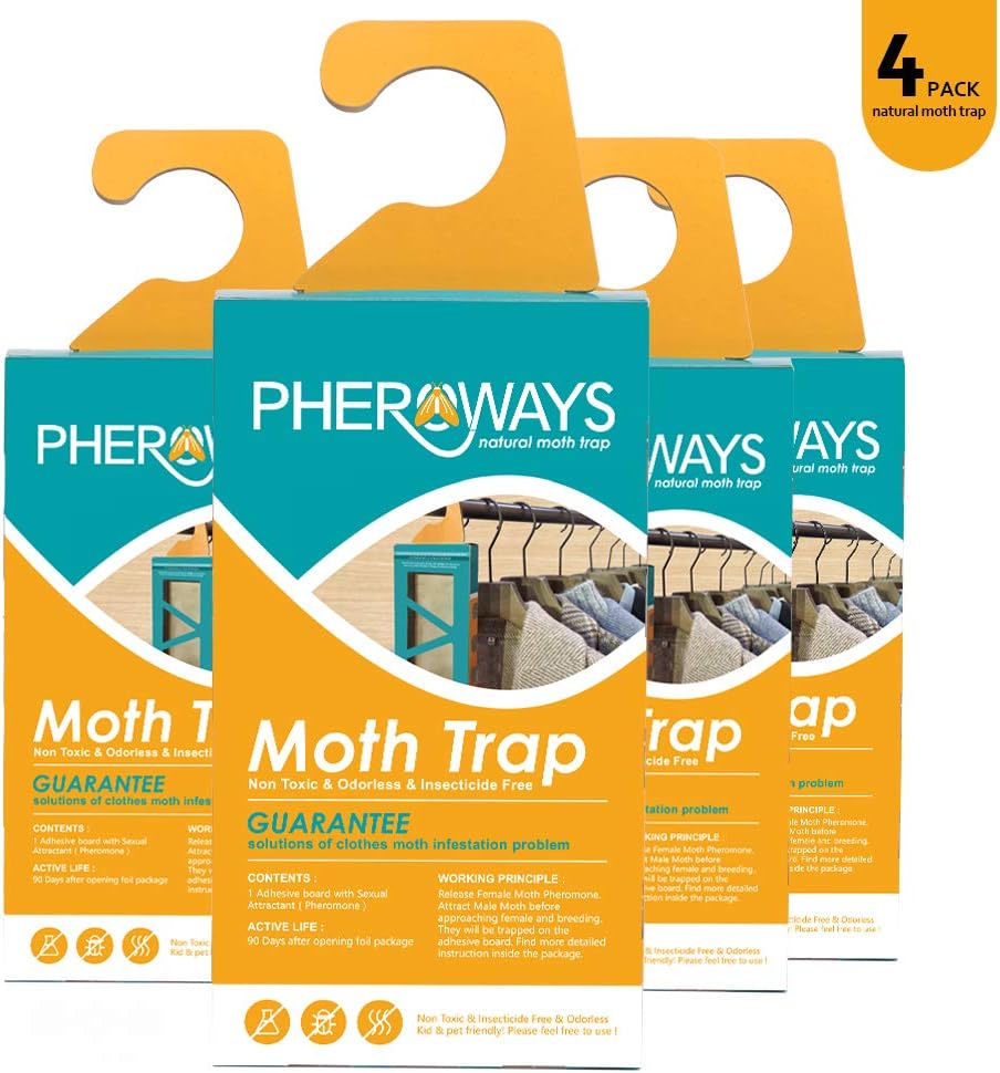 Pheroways Clothes Moth Traps | Safe Moth Traps for Closet Clothing & Carpet Moth Traps | Effective Guaranteed (4 Pack)