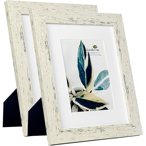 8x10 Picture Frame Wooden Photo Frame for Wall or Tabletop with Mat (White crack wood grain,8x10 inches 2P)