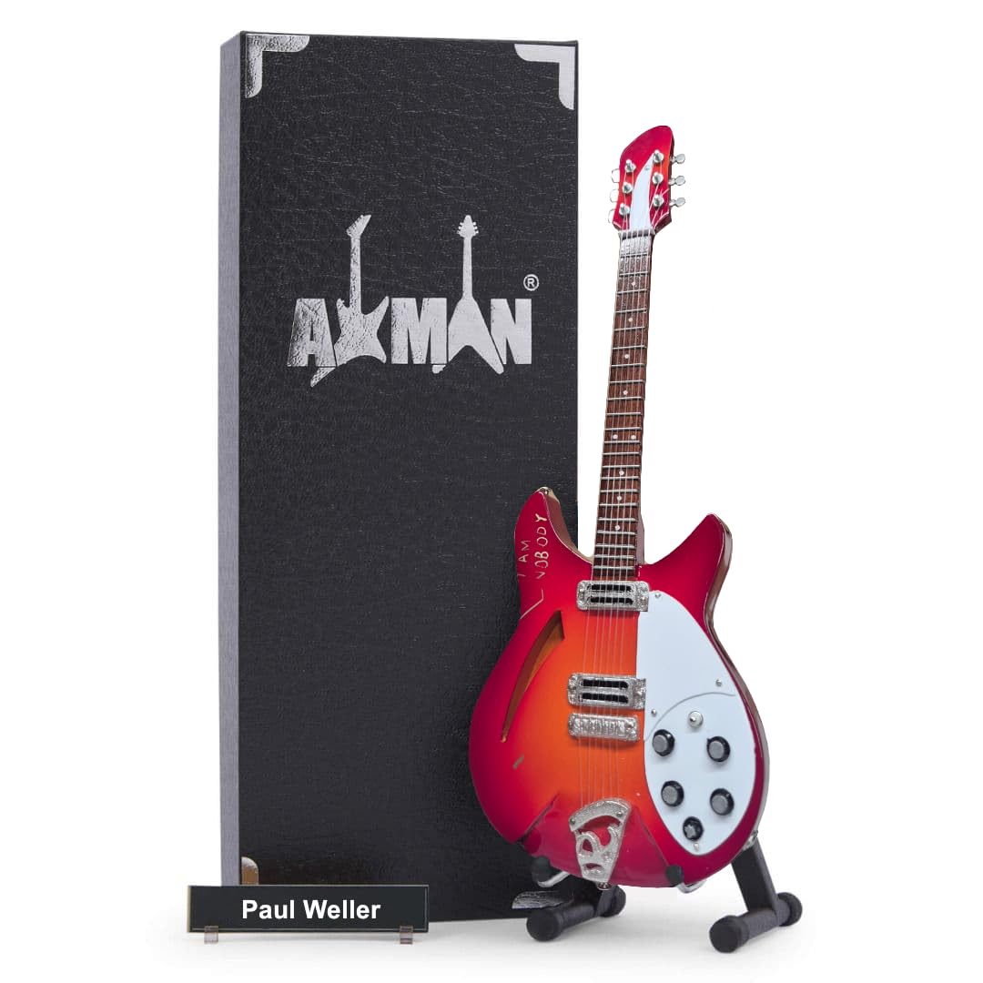 Paul Weller Miniature Guitar Replica - Music Gifts - Handmade Ornamental 1/4 Scale - Includes a Display Box, Name Tag and Miniature Guitar Stand