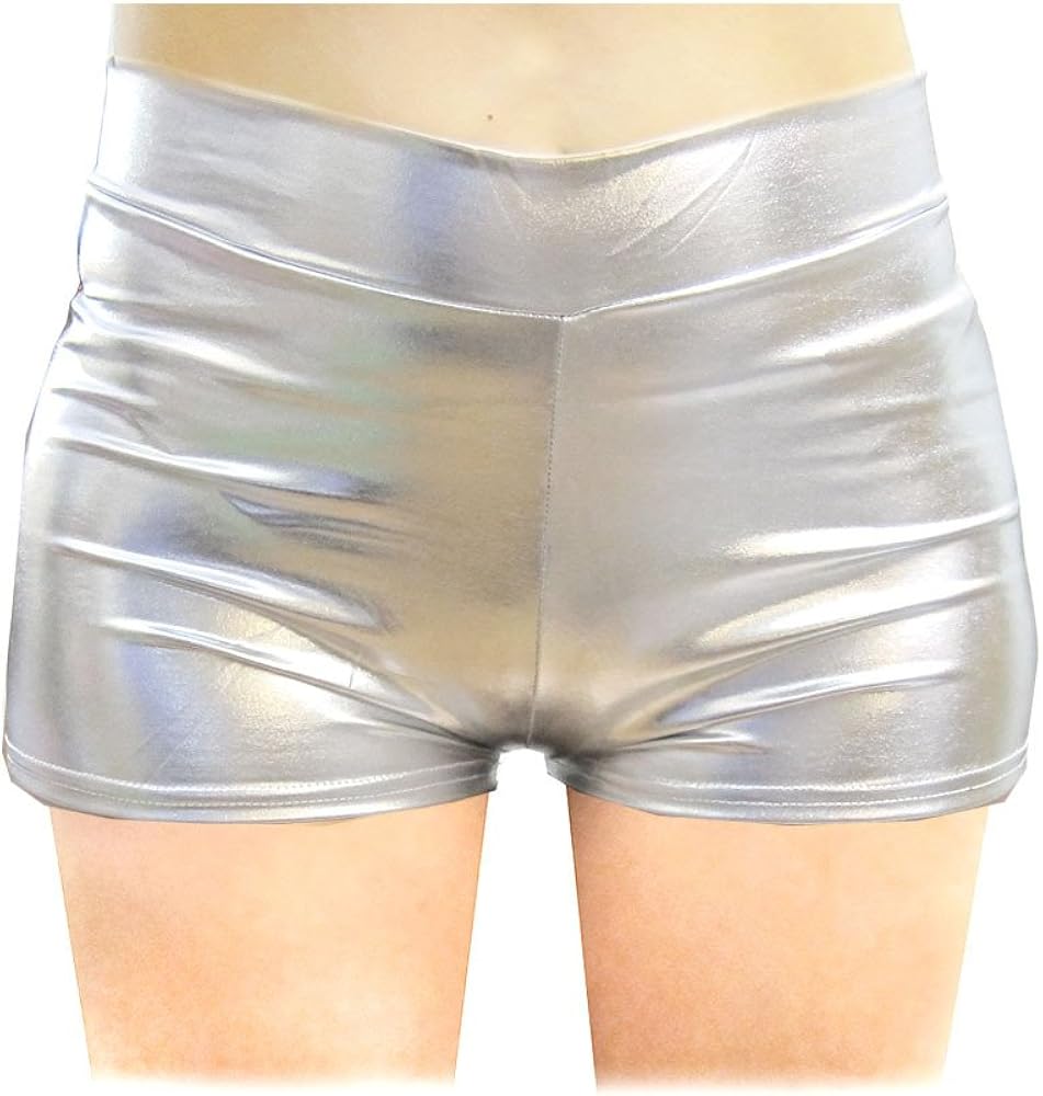 Shiny Stretchy Metallic Mini Shorts Hot Pants for Halloween Costume Party: Clothing