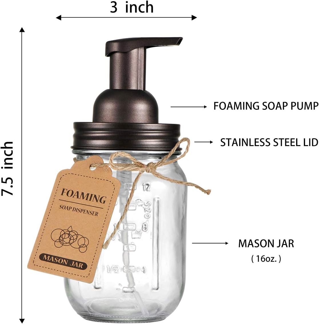 Mason Jar Bathroom Accessories Set(4 Pack) - Foaming Soap Dispenser&Qtip Holder Set&Toothbrush Holder-Rustic Farmhouse Decor Bathroom Organizer Apothecary Jar Country Countertop (Bronze): Home & Kitchen