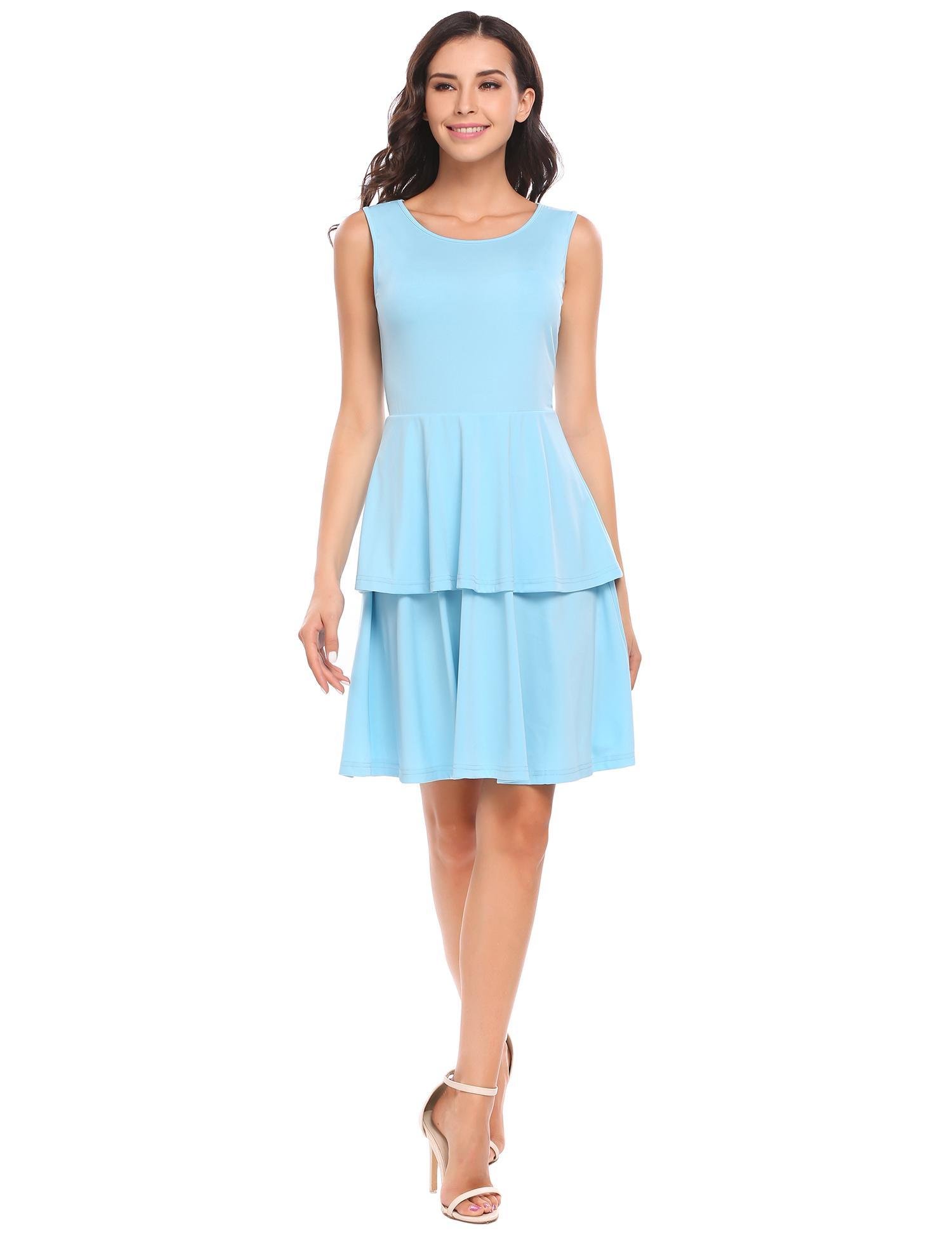 Chigant Damen Sommer Frühling Ärmellos Kleider Rundausschnitt A-linie Partykleid Mini Cocktailkleid Abendkleid