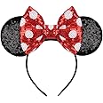 Eisyaa Mouse Ears Bow Headbands, Sequin Classic Red Polka dot Mouse Ears Headband Glitter Party Princess Decoration Cosplay Costume (white dot)