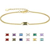 GexTyde Birthstone Bracelet for Women Gold Diamond Dainty Simple Link Bracelet, Emerald Green Birthstone Jewelry Mother's Day Gifts for Her Mom Wife