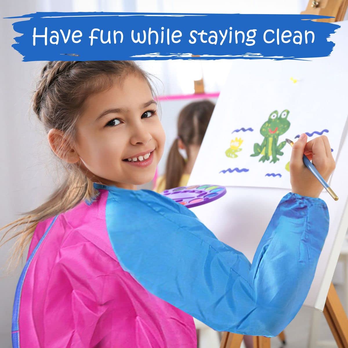 The Mega Deals Kids Painting Set, Washable Paint for Kids with Paint Cups, Toddler Paintbrushes, Waterproof Kid Smock, Non Toxic Washable Finger Paints 2 oz Each, Toddler Painting Supplies