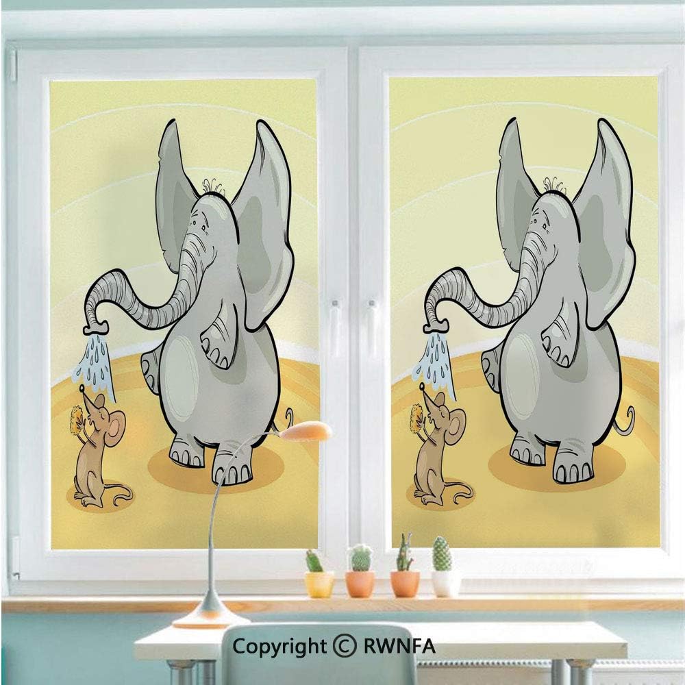 Amazon Com Window Door Sticker Glass Film Elephant Bathing Mouse With Trunk In The Desert Cartoon Animal Print Kids Decor Decorative Anti Uv Heat Control Privacy Kitchen Curtains For Glass 22 8 X 35 4 Inch Grey Home