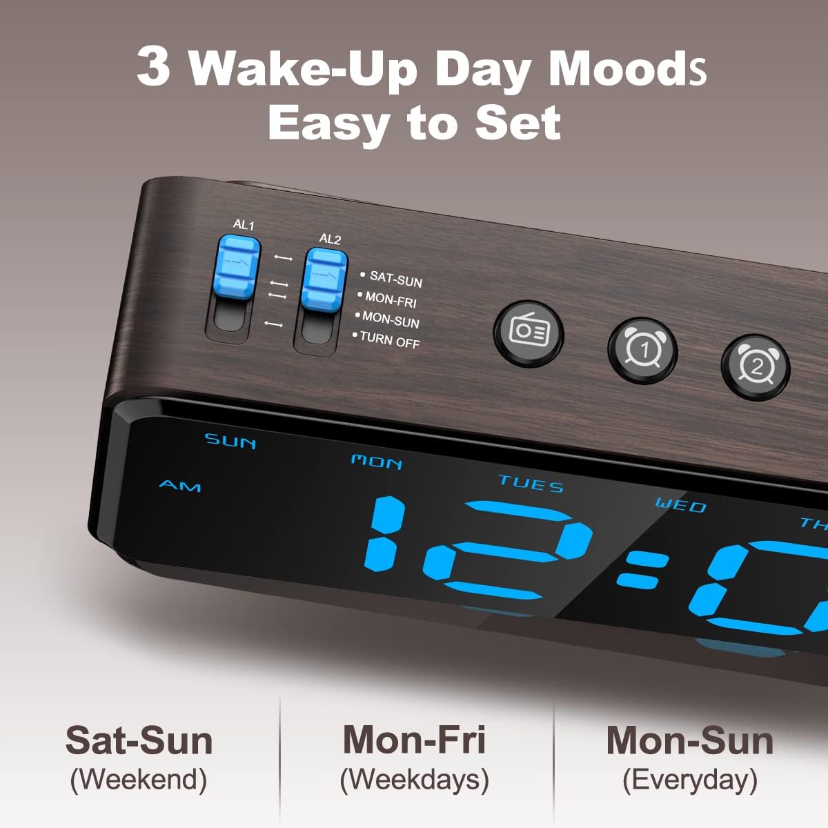 ANJANK Digitaler Radiowecker - 0-100% Dimmbares,Doppelwecker mit Wochentags/Wochenend, USB-Ladegerät,Einfache Einstellung,Netzbetrieb mit Batterie-Backup,Großes Display,Sehr Gut Lesbar Im Ganzen Raum 7