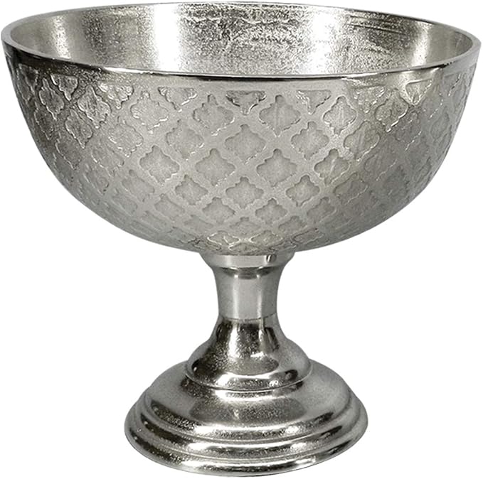 Large Metal Décor Bowl in Silver Raw Aluminum with Stand