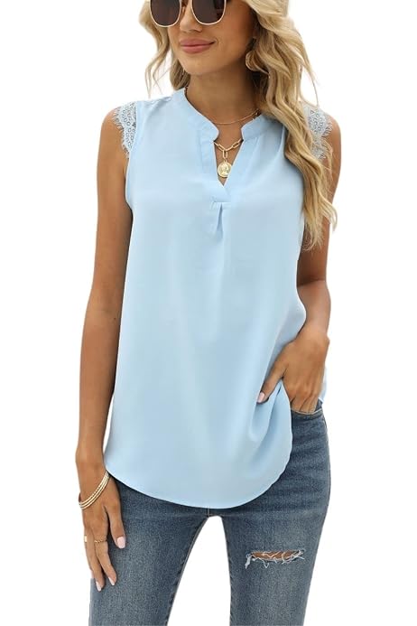 sleeveless pale blue chiffon top