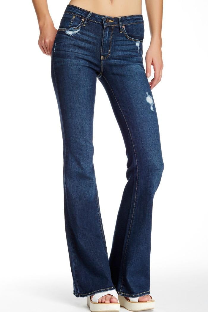 Just Black USA Denim Flare Jeans, Distressed Dark Blue, 24