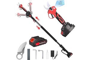 VEITORLD 2-IN-1 Cordless Electric Pole Pruning Shears, 13ft Reach, 1.2" Cutting Diameter, 2000mAh Battery Powered, Brushless Motor for Efficient Garden Tree Trimming, Branch Cutting（Red）