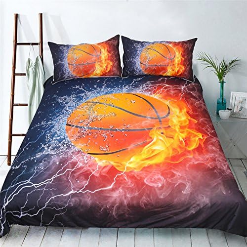 HomeBlove Basketball Print Duvet Cover Sets Twin/Full Size for Teen Kids, Polyester 3-Piece 3D Bedding, 1 Duvet Cover, 2 Pillowcases (Twin)
