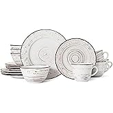 Pfaltzgraff Trellis White 16-Piece Stoneware Dinnerware Set, Service for 4, Distressed White Finish, Microwave & Dishwasher Safe Plates and Bowls