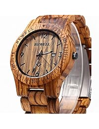 Bewell W086B - Reloj de pulsera analógico de madera para hombre (mecanismo de cuarzo, hecho a mano)