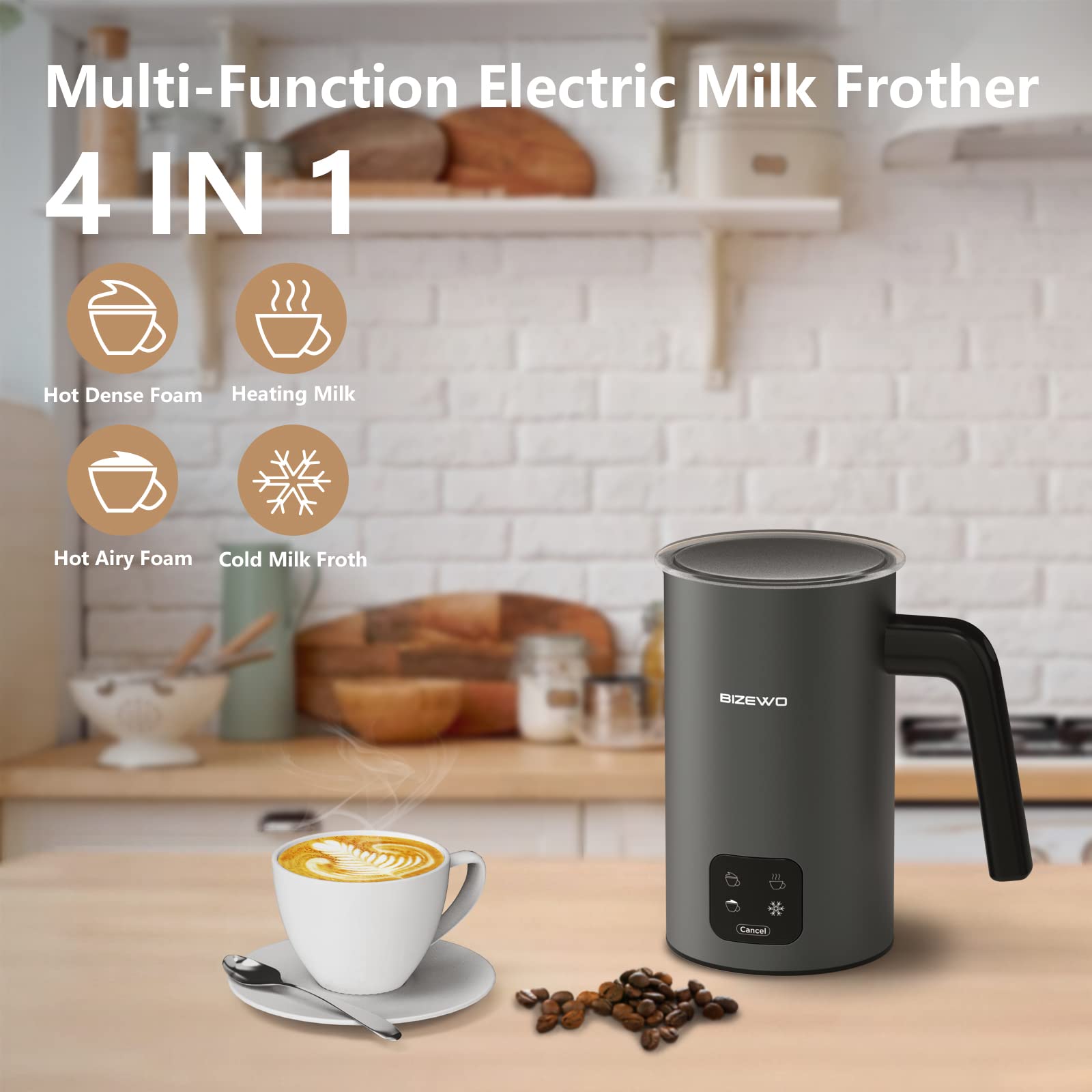 Tumidy 4-in-1 Electric Milk Frother - Warm & Cold Froth For Coffee, Latte, Hot Chocolate, Stainless Steel - View #12