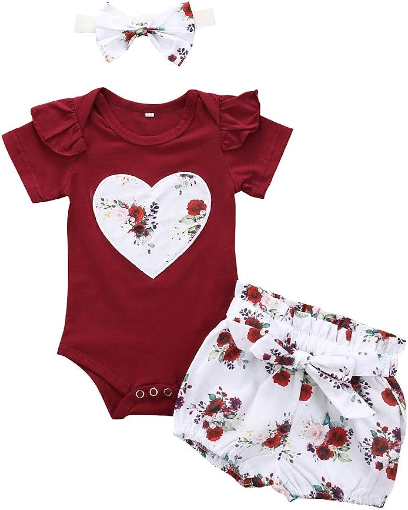 Shimigy 3Pcs Baby Girls Infant Clothes Set Romper Jumpsuit Bowknot Denim Shorts Outfits