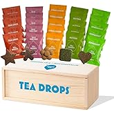 Tea Drops Sampler Box 25 Count | Organic Dissolvable Loose Leaf Tea | Iced or Hot | Microplastic-Free | Naturally Sweetened Organic Chai, Rose Earl Grey, Citrus Ginger, Peppermint, Matcha | 25 Servings - 5 Per Flavor