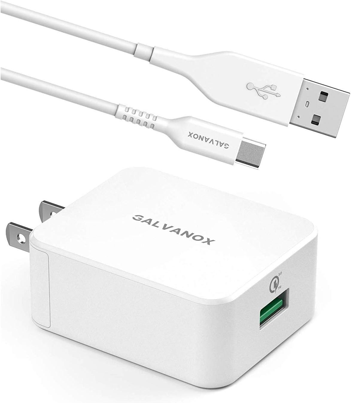 Galvanox Galaxy Note 20 Ultra USB C Cable with Wall Plug Charger for Samsung and LG Phones Models (QC 3.0) Quick Charge Power Adapter with Type C Charging Cord (18W) White