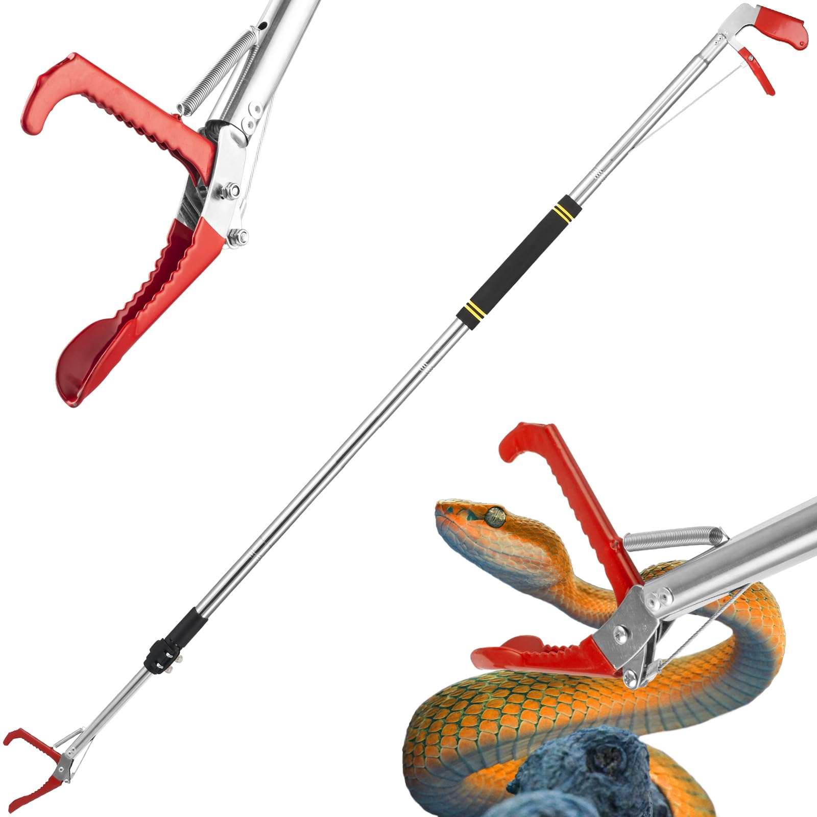 Photo 1 of Gzlozak Snake Grabber Tool, 66" Snake Tongs Removal Professional Collapsible Rattlesnake Reptile Grabber Long Reach Grabber Heavy Duty Wide Jaw Handling Tool with Lock Non-Slip Foam Grip