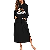 Ekouaer Sleepwear Women Long Sleeve Hooded Nightgown Contrast Color Full Length Loungewear with Pocket,Black Rainbow,S