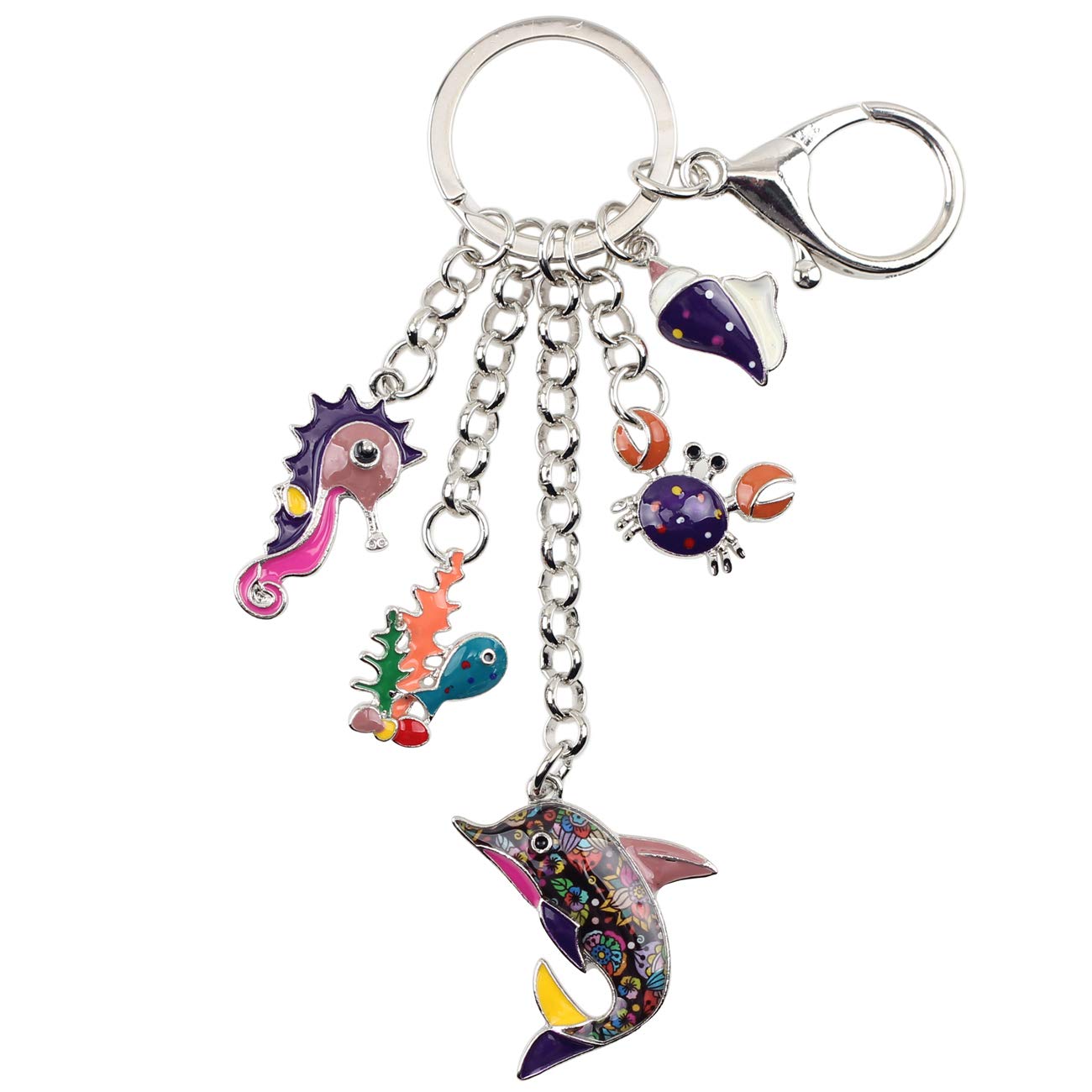 NEWEI Enamel Alloy Dolphin Keychain Cute Dolphin Dangle Keyrings for Women Girls (Purple)