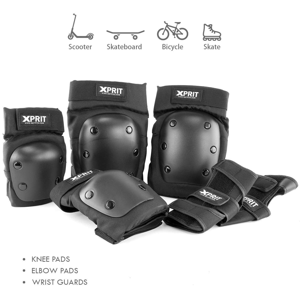 Protective 1 in 3 Pads Elbow Knee Guards, Wrist Adult/Child XPRIT Gear Bike Scooter, Skateboard